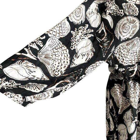 Loft Seashell Print Wrap Kimono Midi Women's Tie Front White Black Size M/L EUC - Picture 6 of 14